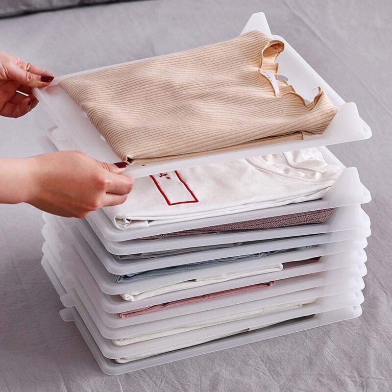 5 Pack Stackable Transparent White Clothes Shirt Storage Folders Board Closet Organizer